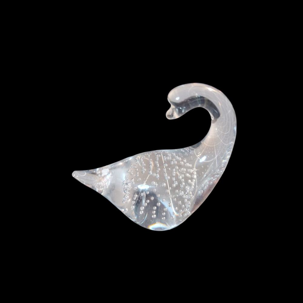 Vintage Art Glass Lefton Controlled Bubble Swan Paperweight Figurine ~4.0 x 3.5